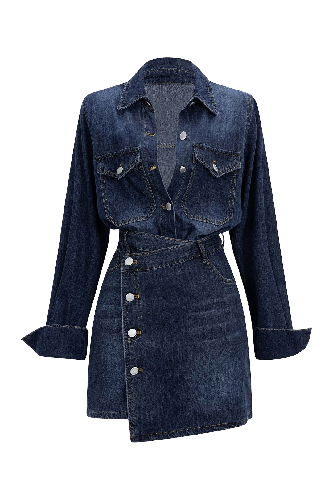 Asymmetric Denim Shirt Dress