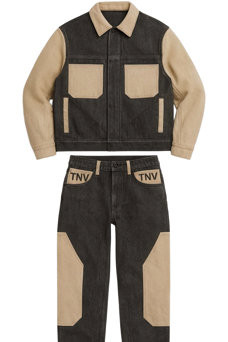 Color Block Denim Panel Set